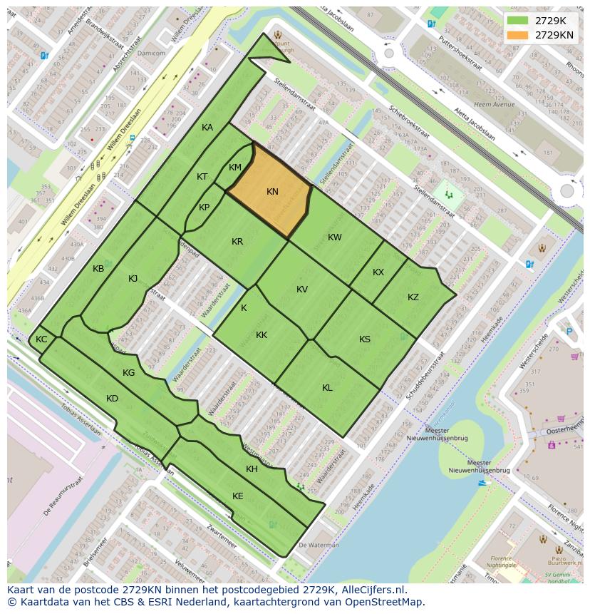Afbeelding van het postcodegebied 2729 KN op de kaart.