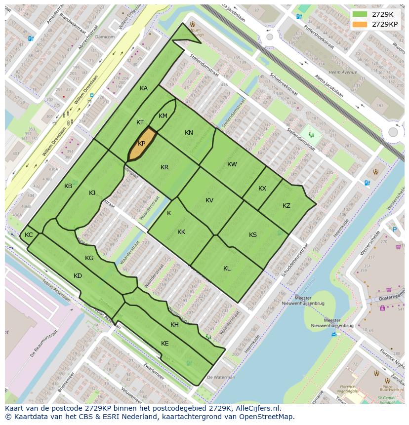 Afbeelding van het postcodegebied 2729 KP op de kaart.