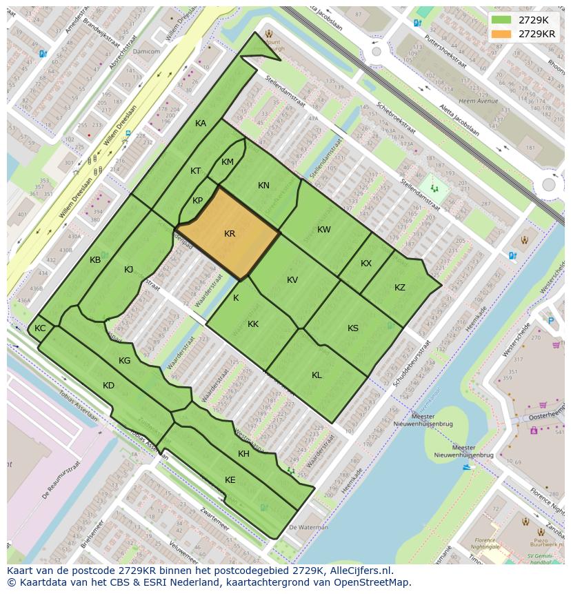 Afbeelding van het postcodegebied 2729 KR op de kaart.