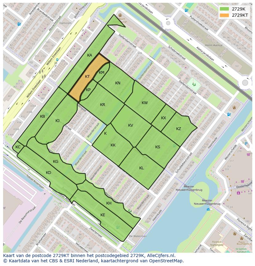 Afbeelding van het postcodegebied 2729 KT op de kaart.