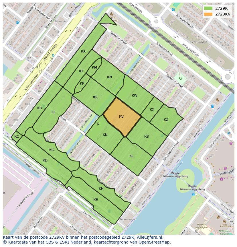 Afbeelding van het postcodegebied 2729 KV op de kaart.