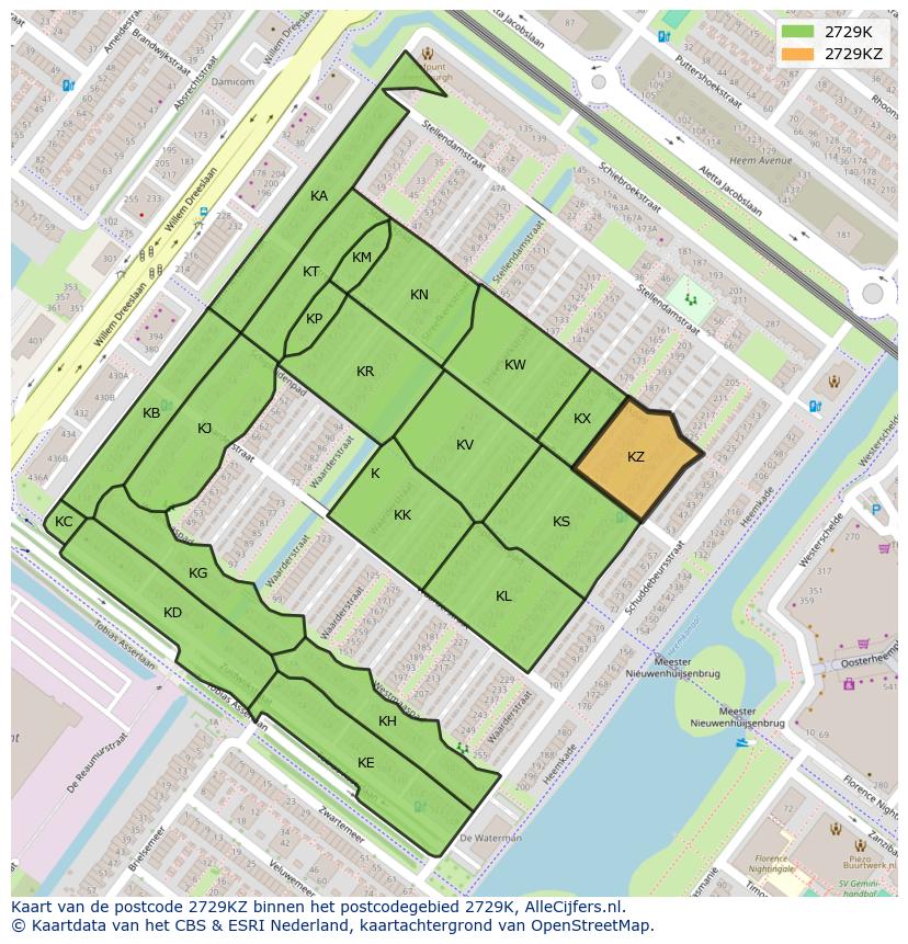 Afbeelding van het postcodegebied 2729 KZ op de kaart.