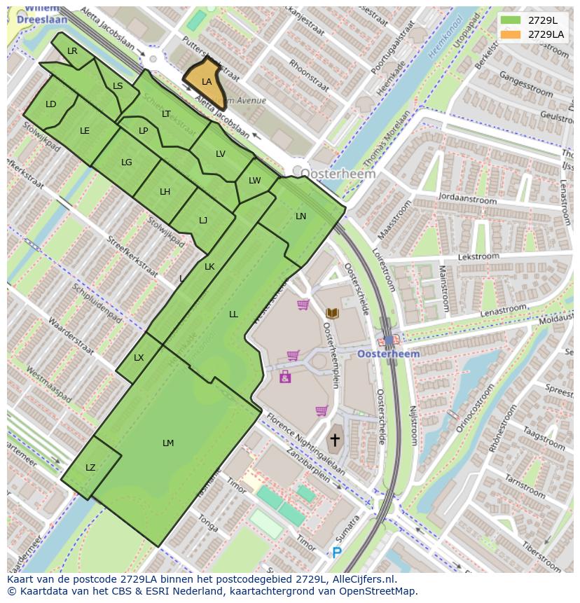 Afbeelding van het postcodegebied 2729 LA op de kaart.