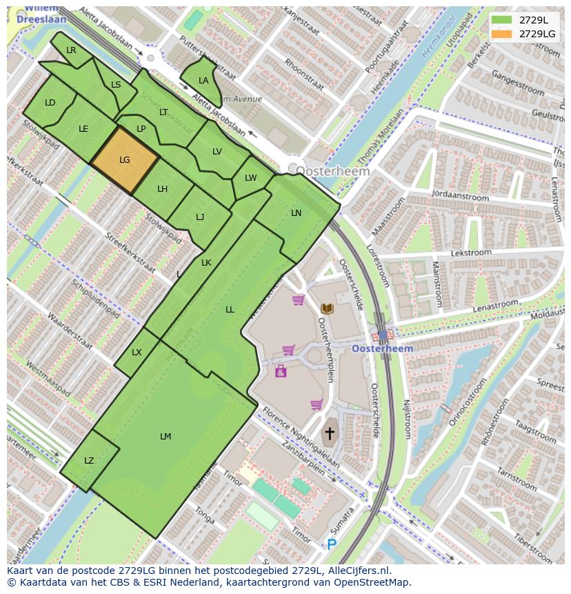 Afbeelding van het postcodegebied 2729 LG op de kaart.
