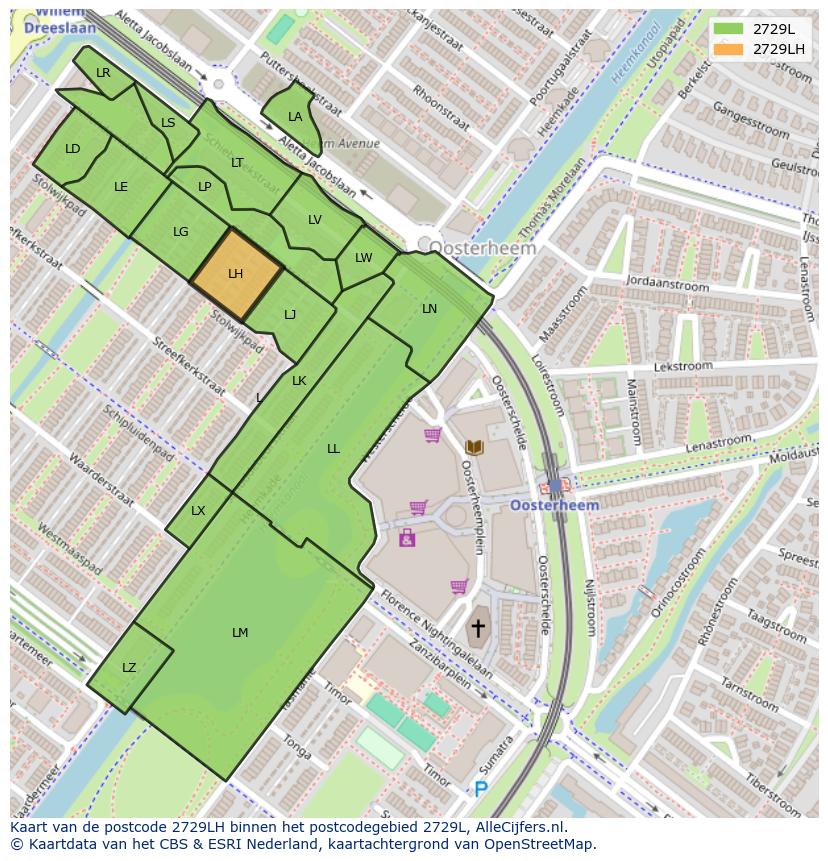 Afbeelding van het postcodegebied 2729 LH op de kaart.