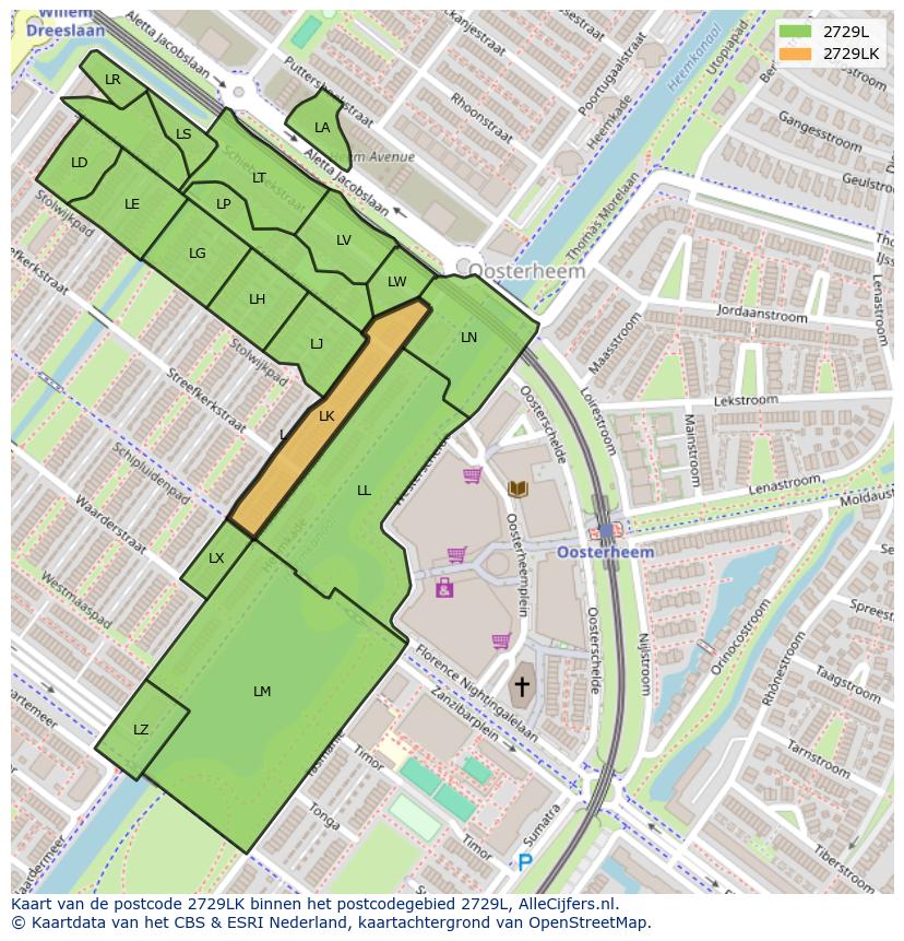 Afbeelding van het postcodegebied 2729 LK op de kaart.