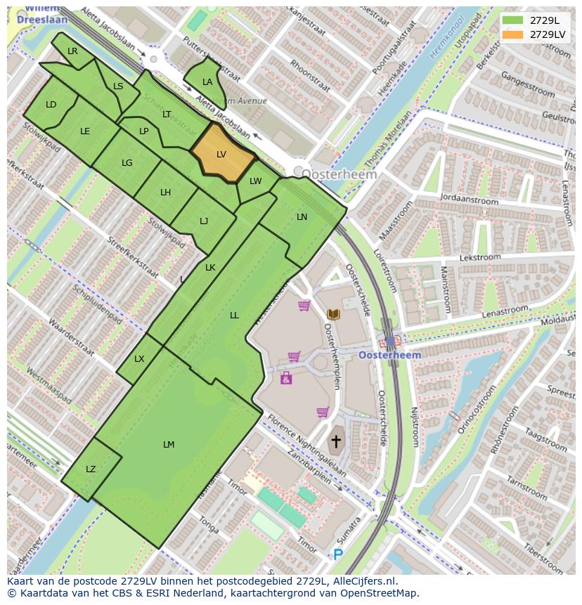 Afbeelding van het postcodegebied 2729 LV op de kaart.