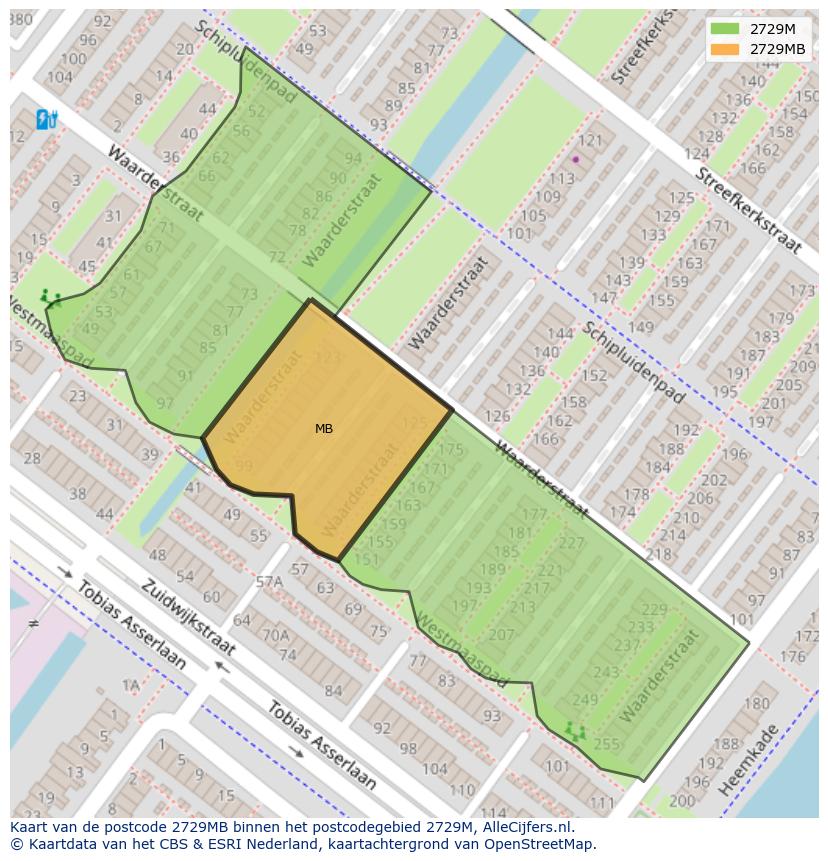Afbeelding van het postcodegebied 2729 MB op de kaart.