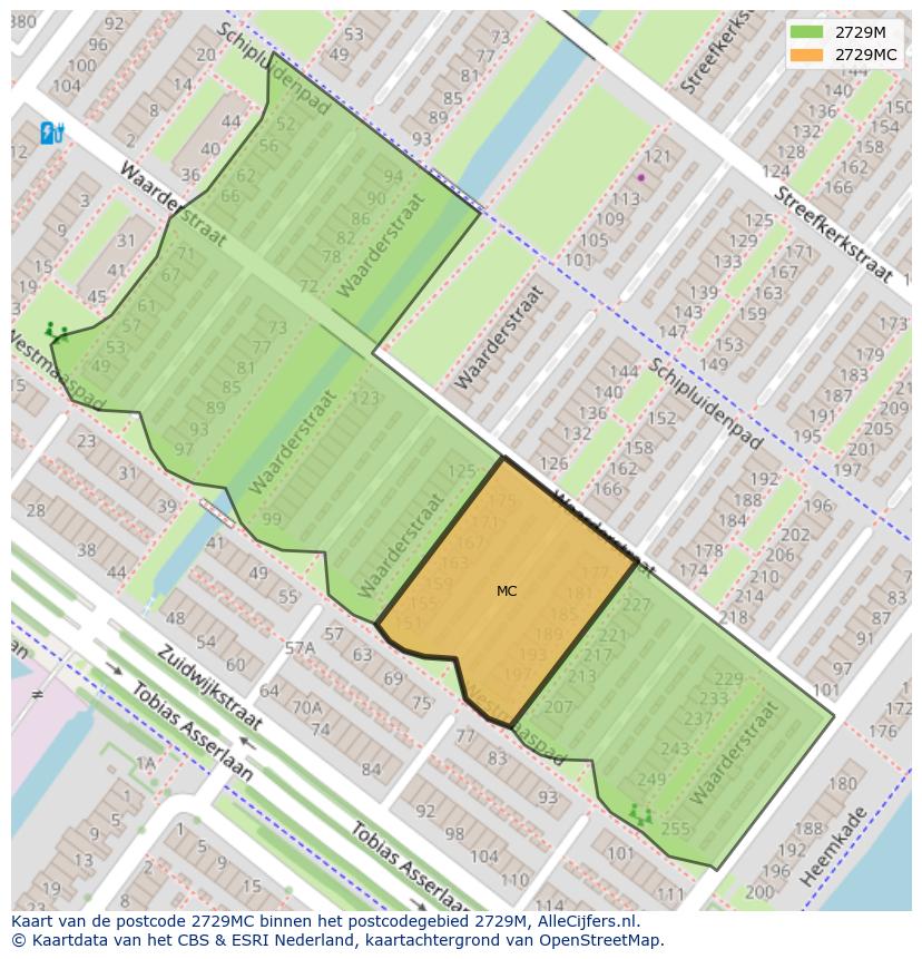 Afbeelding van het postcodegebied 2729 MC op de kaart.