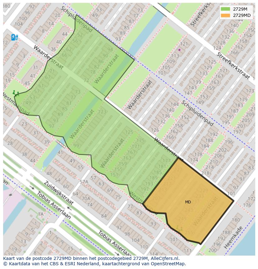 Afbeelding van het postcodegebied 2729 MD op de kaart.