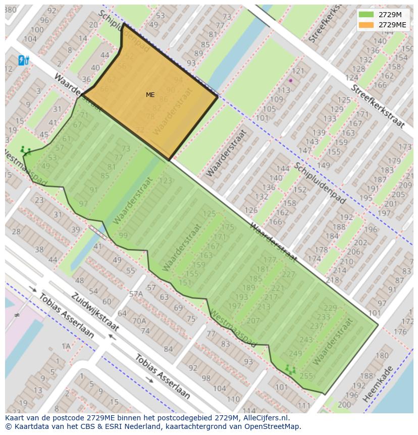 Afbeelding van het postcodegebied 2729 ME op de kaart.