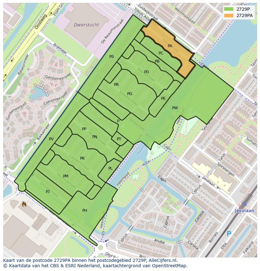 Afbeelding van het postcodegebied 2729 PA op de kaart.