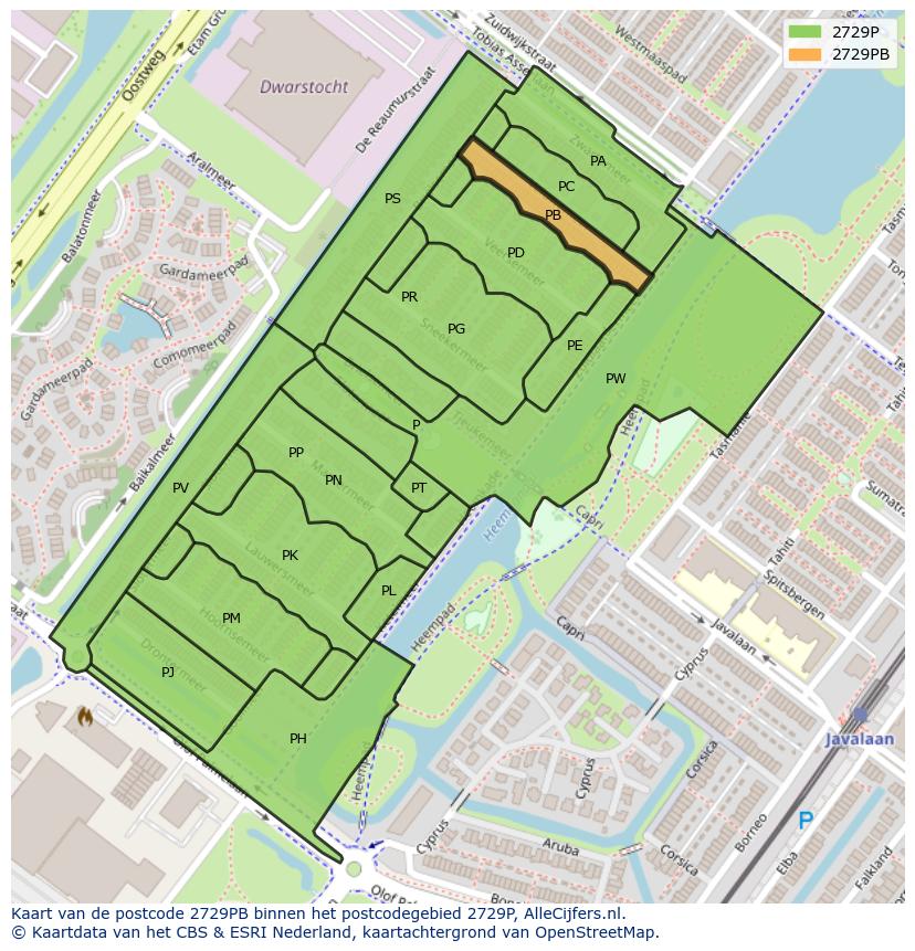 Afbeelding van het postcodegebied 2729 PB op de kaart.
