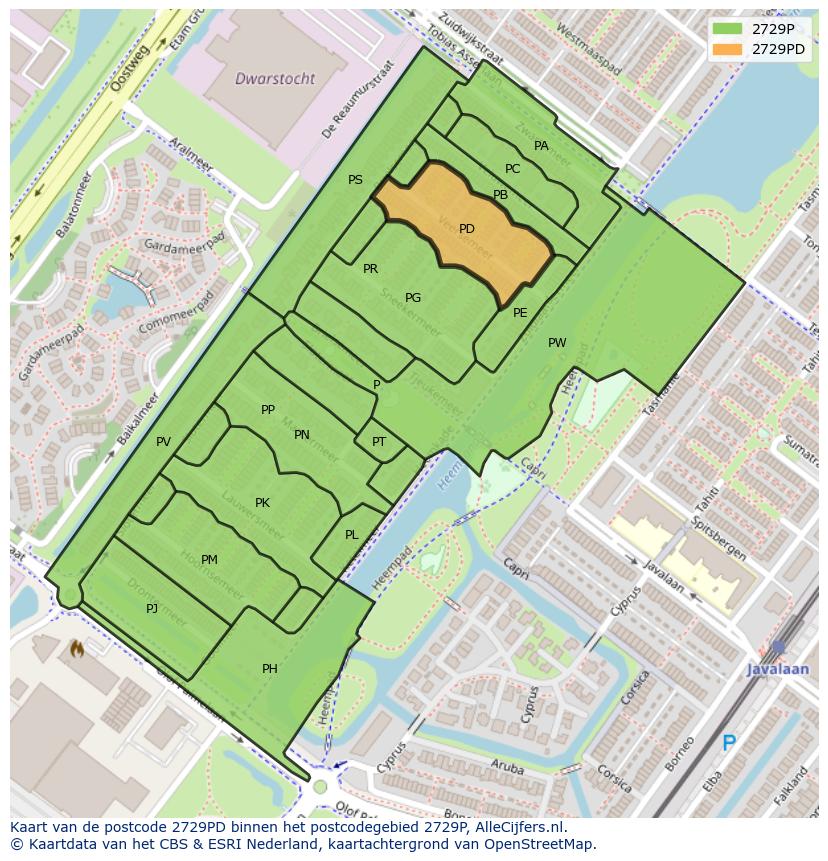 Afbeelding van het postcodegebied 2729 PD op de kaart.