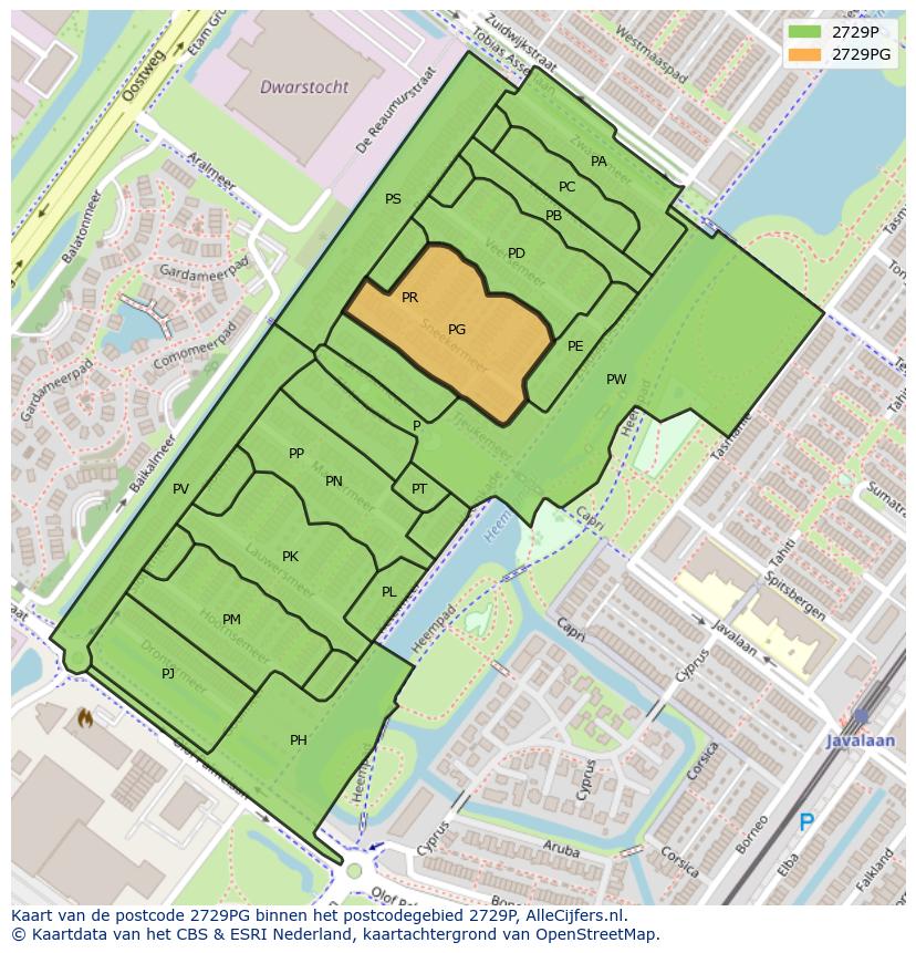 Afbeelding van het postcodegebied 2729 PG op de kaart.