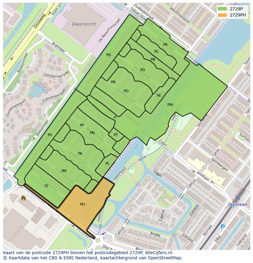 Afbeelding van het postcodegebied 2729 PH op de kaart.
