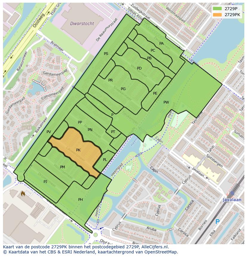 Afbeelding van het postcodegebied 2729 PK op de kaart.