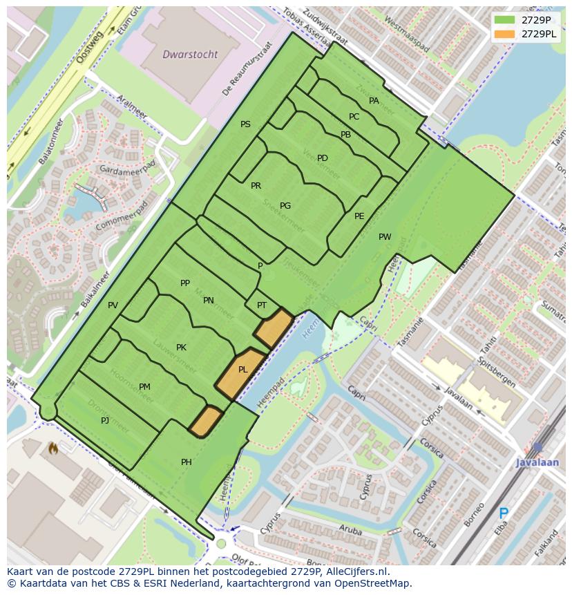 Afbeelding van het postcodegebied 2729 PL op de kaart.