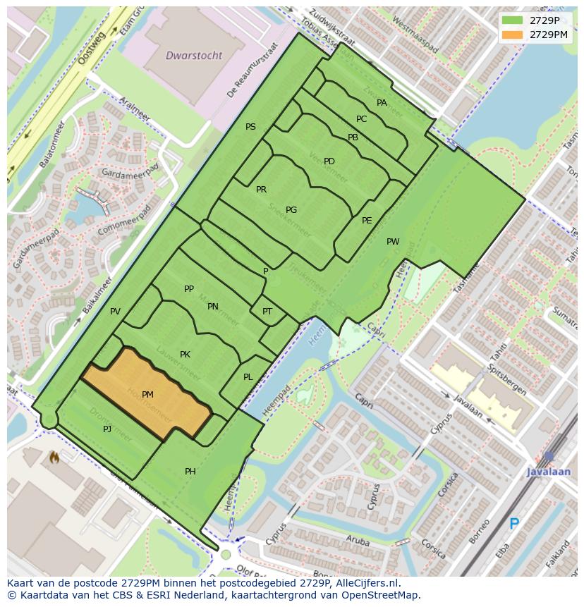 Afbeelding van het postcodegebied 2729 PM op de kaart.