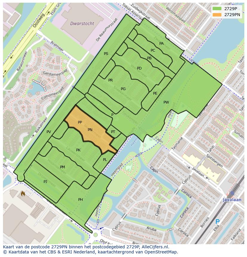 Afbeelding van het postcodegebied 2729 PN op de kaart.