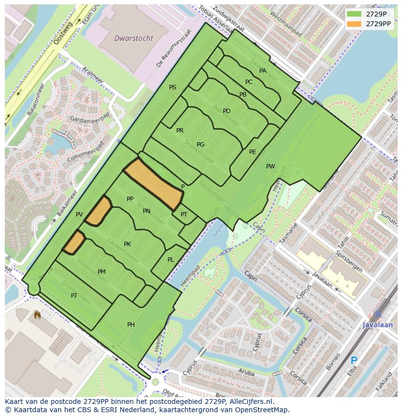 Afbeelding van het postcodegebied 2729 PP op de kaart.