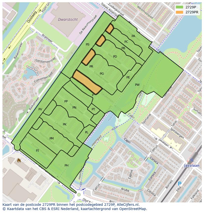 Afbeelding van het postcodegebied 2729 PR op de kaart.