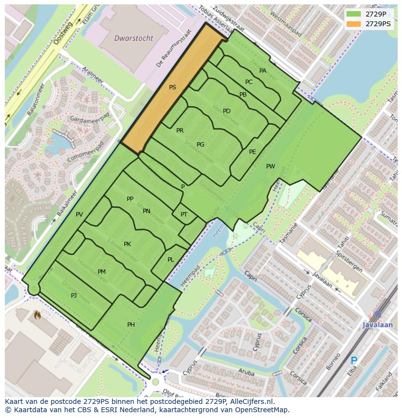 Afbeelding van het postcodegebied 2729 PS op de kaart.