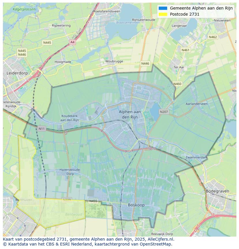 Afbeelding van het postcodegebied 2731 op de kaart.