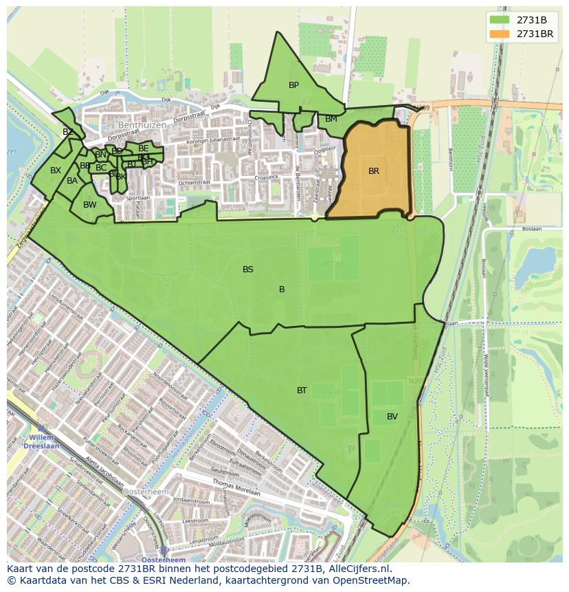 Afbeelding van het postcodegebied 2731 BR op de kaart.