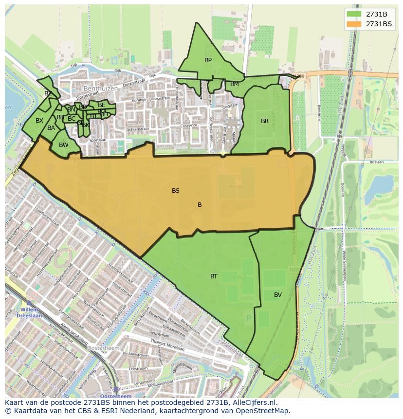 Afbeelding van het postcodegebied 2731 BS op de kaart.