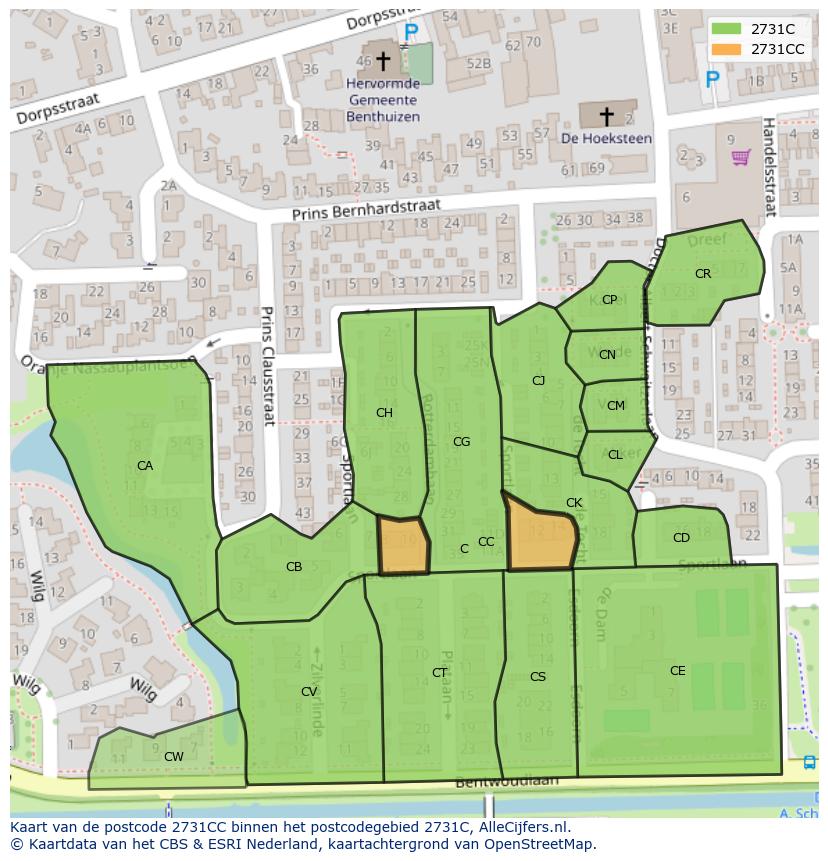 Afbeelding van het postcodegebied 2731 CC op de kaart.
