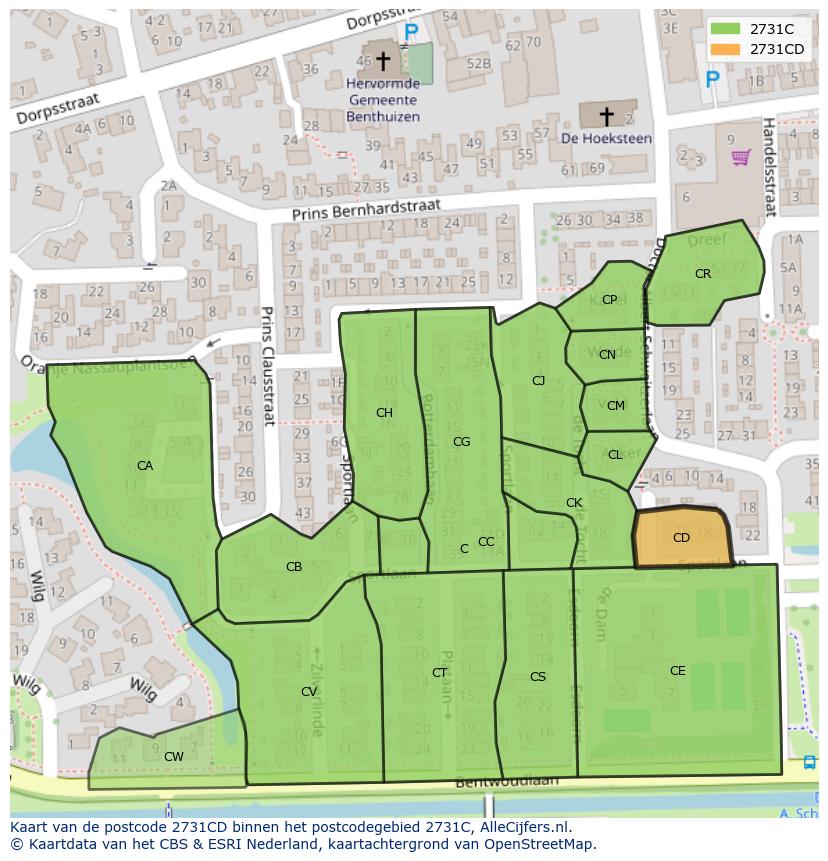 Afbeelding van het postcodegebied 2731 CD op de kaart.