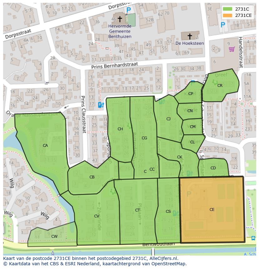 Afbeelding van het postcodegebied 2731 CE op de kaart.