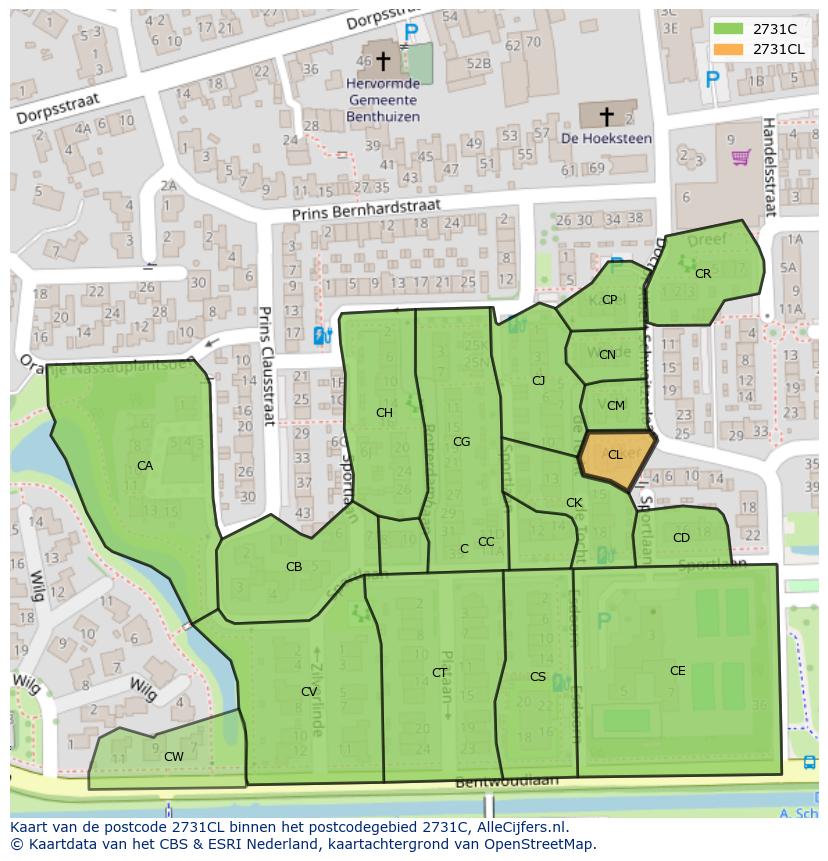 Afbeelding van het postcodegebied 2731 CL op de kaart.