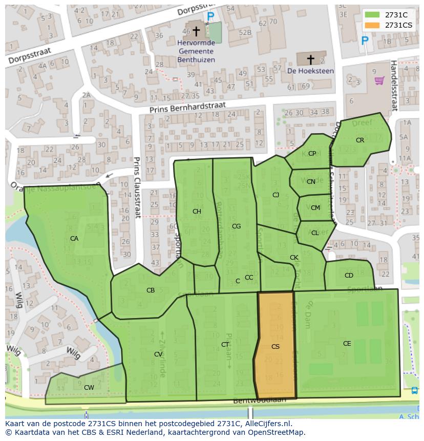 Afbeelding van het postcodegebied 2731 CS op de kaart.