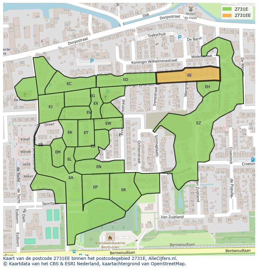 Afbeelding van het postcodegebied 2731 EE op de kaart.
