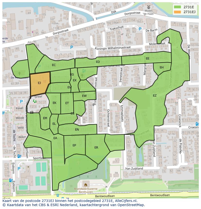 Afbeelding van het postcodegebied 2731 EJ op de kaart.