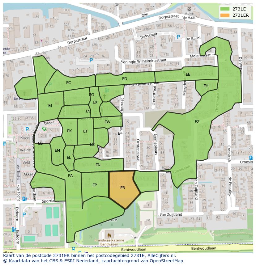 Afbeelding van het postcodegebied 2731 ER op de kaart.
