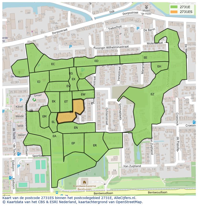 Afbeelding van het postcodegebied 2731 ES op de kaart.