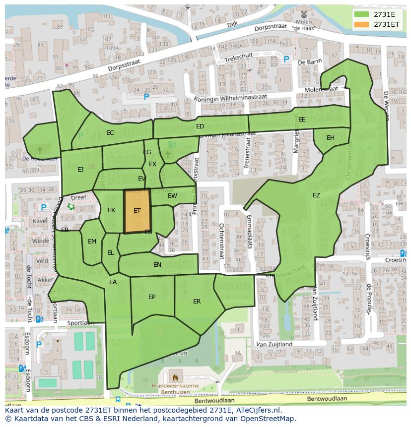 Afbeelding van het postcodegebied 2731 ET op de kaart.