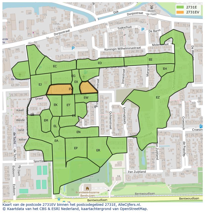 Afbeelding van het postcodegebied 2731 EV op de kaart.
