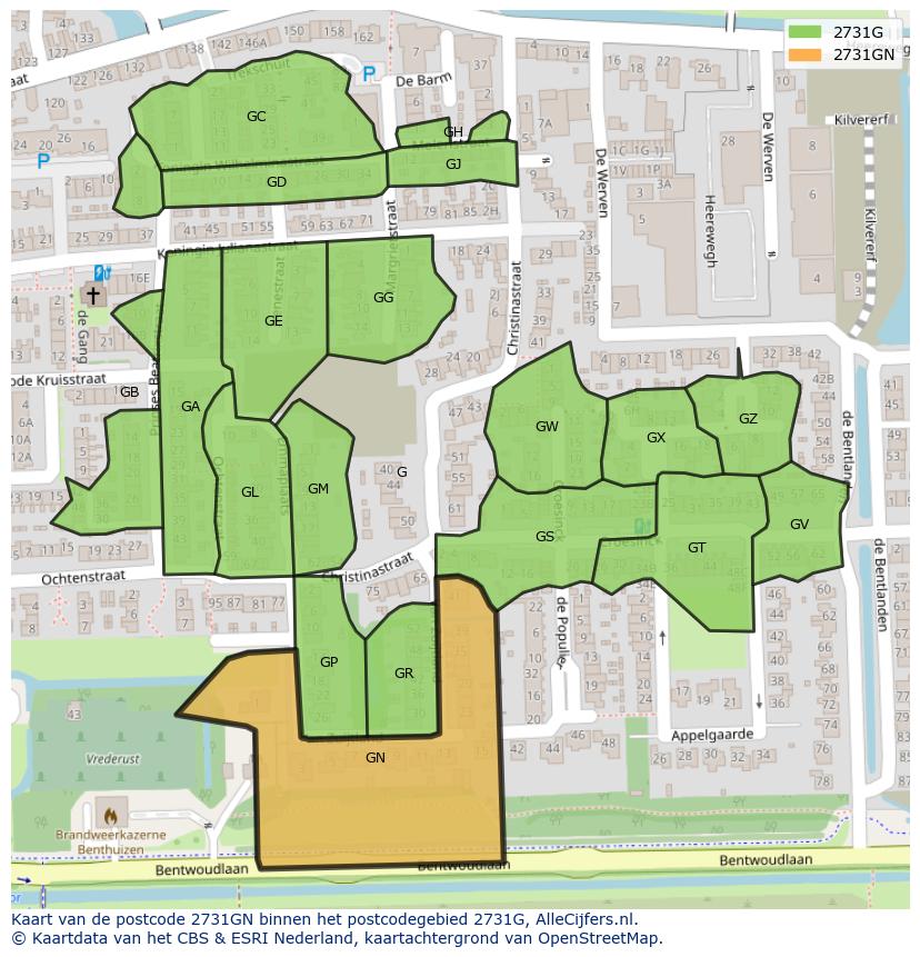 Afbeelding van het postcodegebied 2731 GN op de kaart.