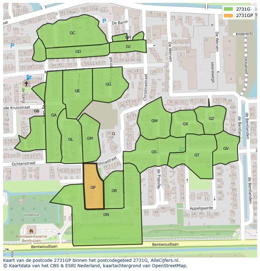 Afbeelding van het postcodegebied 2731 GP op de kaart.