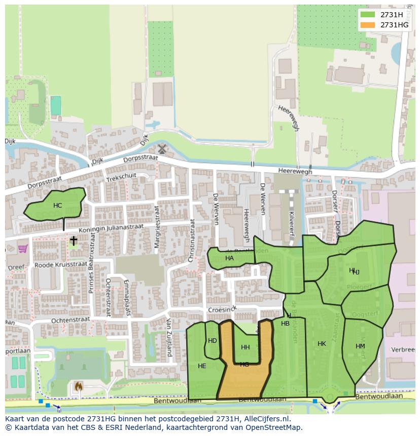 Afbeelding van het postcodegebied 2731 HG op de kaart.