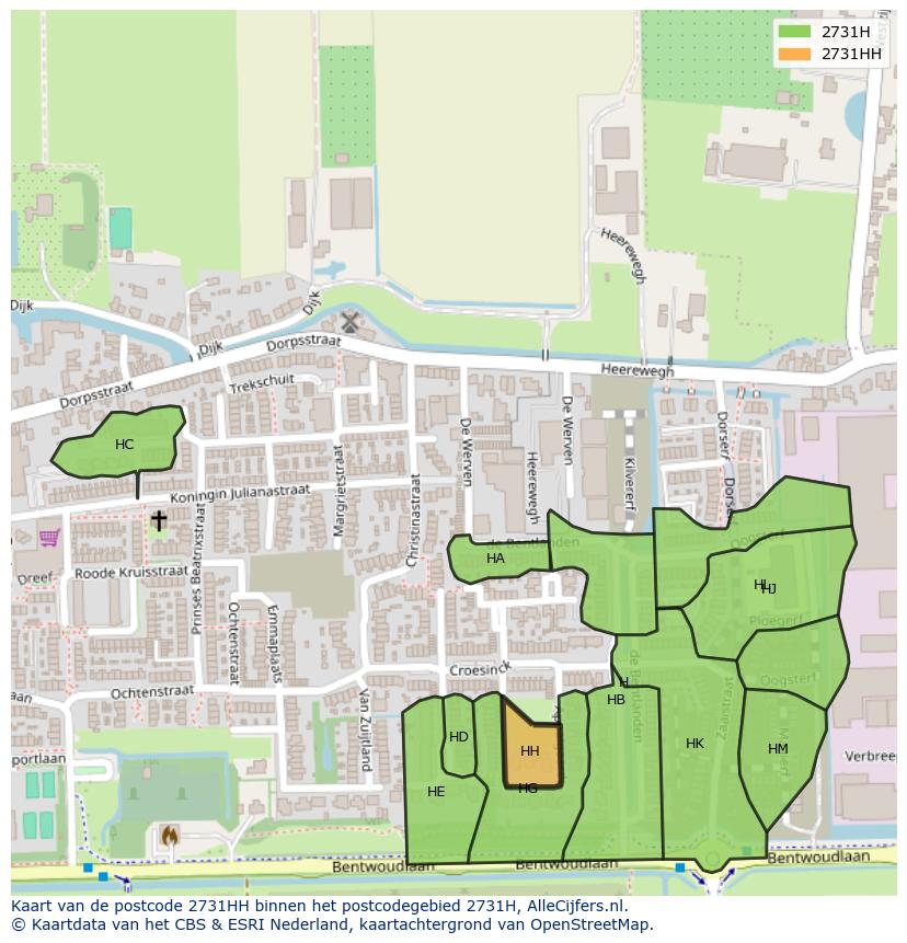 Afbeelding van het postcodegebied 2731 HH op de kaart.