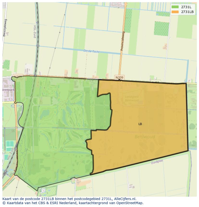 Afbeelding van het postcodegebied 2731 LB op de kaart.