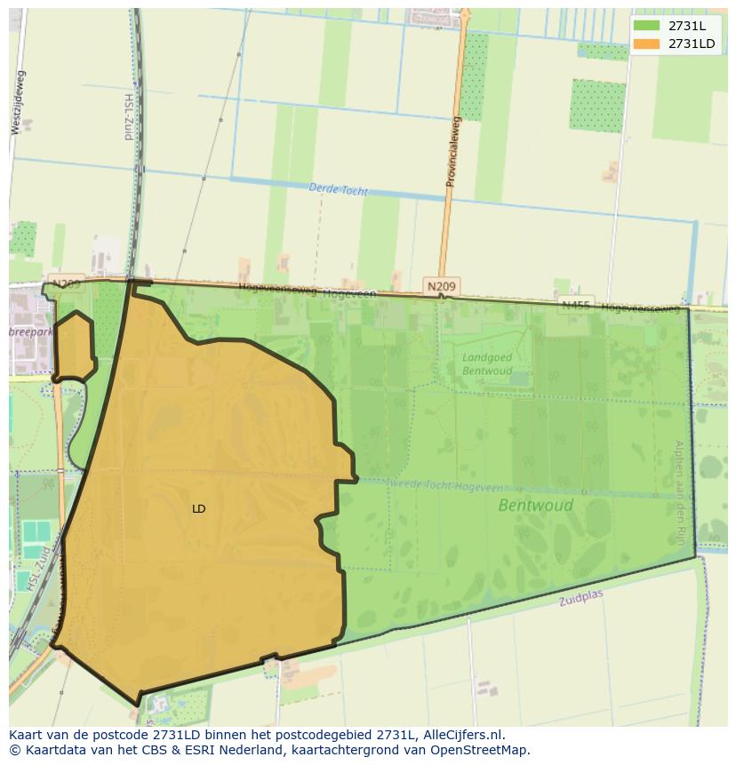 Afbeelding van het postcodegebied 2731 LD op de kaart.