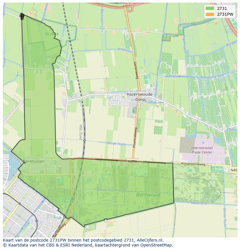 Afbeelding van het postcodegebied 2731 PW op de kaart.