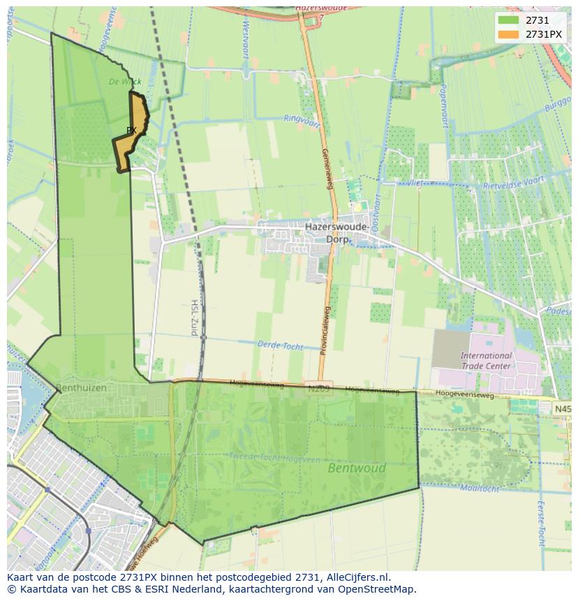 Afbeelding van het postcodegebied 2731 PX op de kaart.