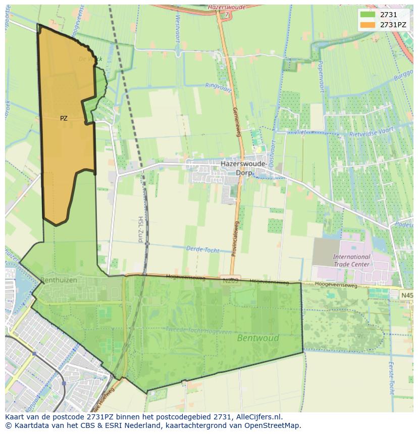 Afbeelding van het postcodegebied 2731 PZ op de kaart.